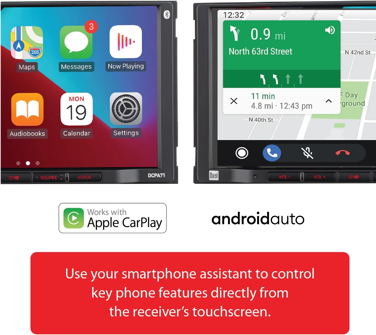 Dual Electronics DCPA71 7-inch Certified Apple Carplay Android Auto | Double DIN Touchscreen Car Stereo Radio | Bluetooth Hands Free Calling & Music Streaming | Backup Camera Input 7” Double Din Stereo