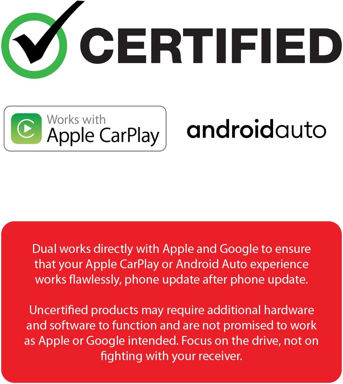 Dual Electronics DCPA71 7-inch Certified Apple Carplay Android Auto | Double DIN Touchscreen Car Stereo Radio | Bluetooth Hands Free Calling & Music Streaming | Backup Camera Input 7” Double Din Stereo