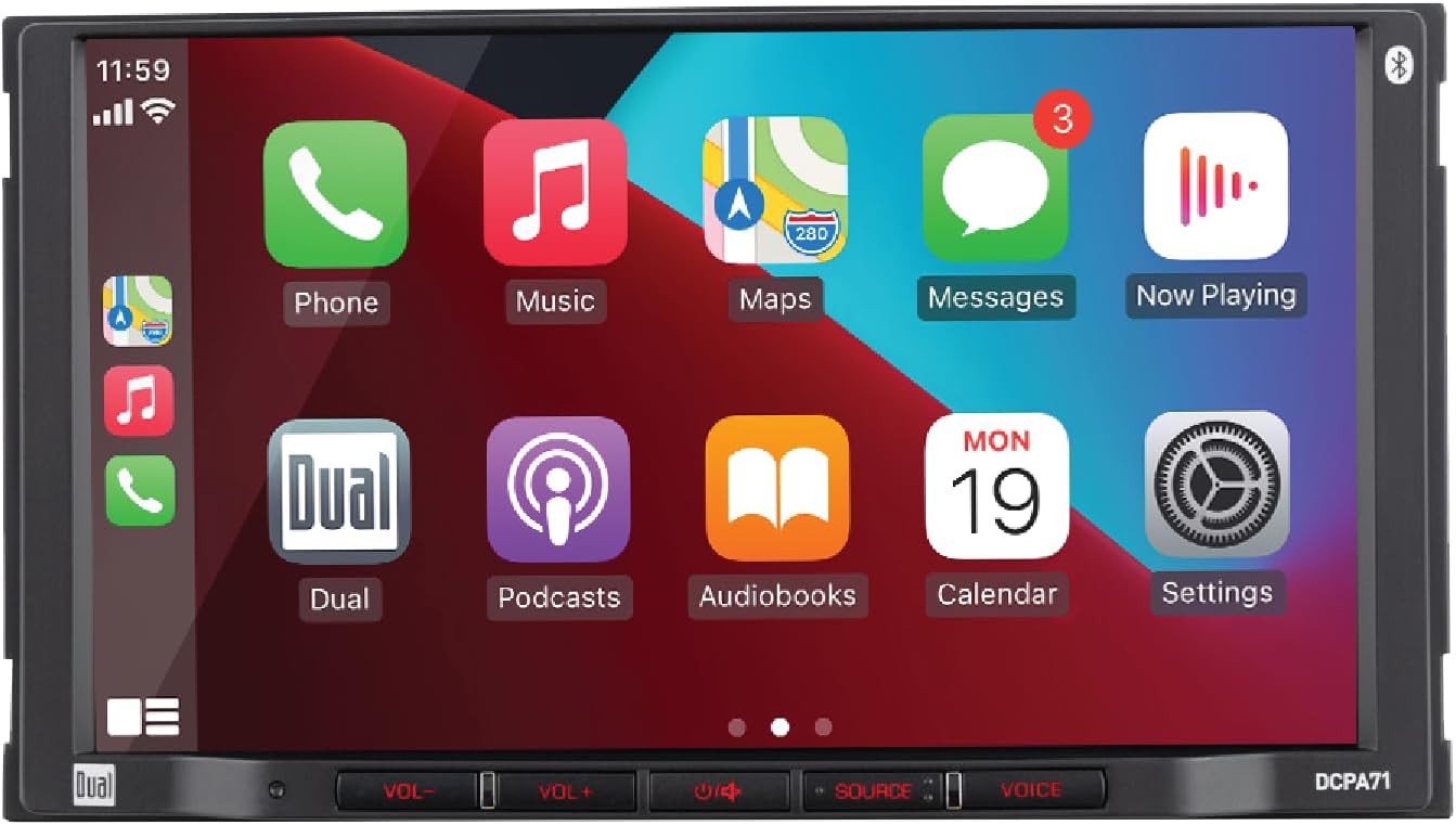 Dual Electronics DCPA71 7-inch Certified Apple Carplay Android Auto | Double DIN Touchscreen Car Stereo Radio | Bluetooth Hands Free Calling & Music Streaming | Backup Camera Input 7” Double Din Stereo