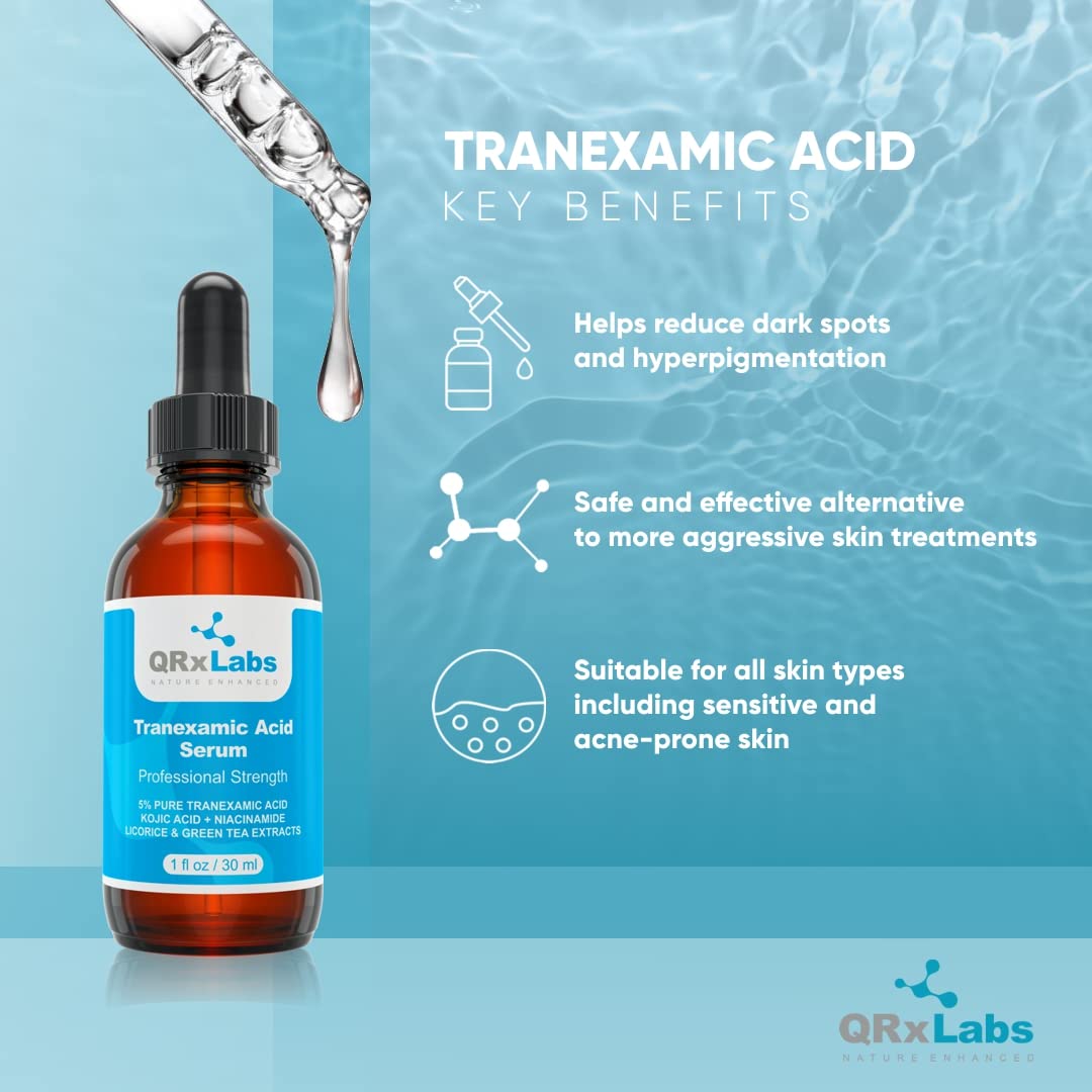Tranexamic Acid Serum 5% (TXA) with Kojic Acid, Niacinamide & Licorice Extract | Fades Dark Spots, Discoloration | Topical Treatment for Hyperpigmentation | 1 fl oz Glass Bottle