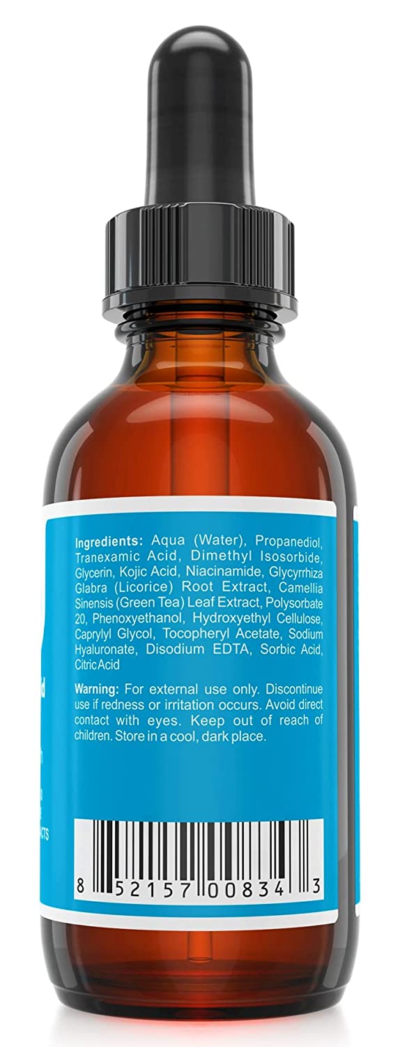 Tranexamic Acid Serum 5% (TXA) with Kojic Acid, Niacinamide & Licorice Extract | Fades Dark Spots, Discoloration | Topical Treatment for Hyperpigmentation | 1 fl oz Glass Bottle