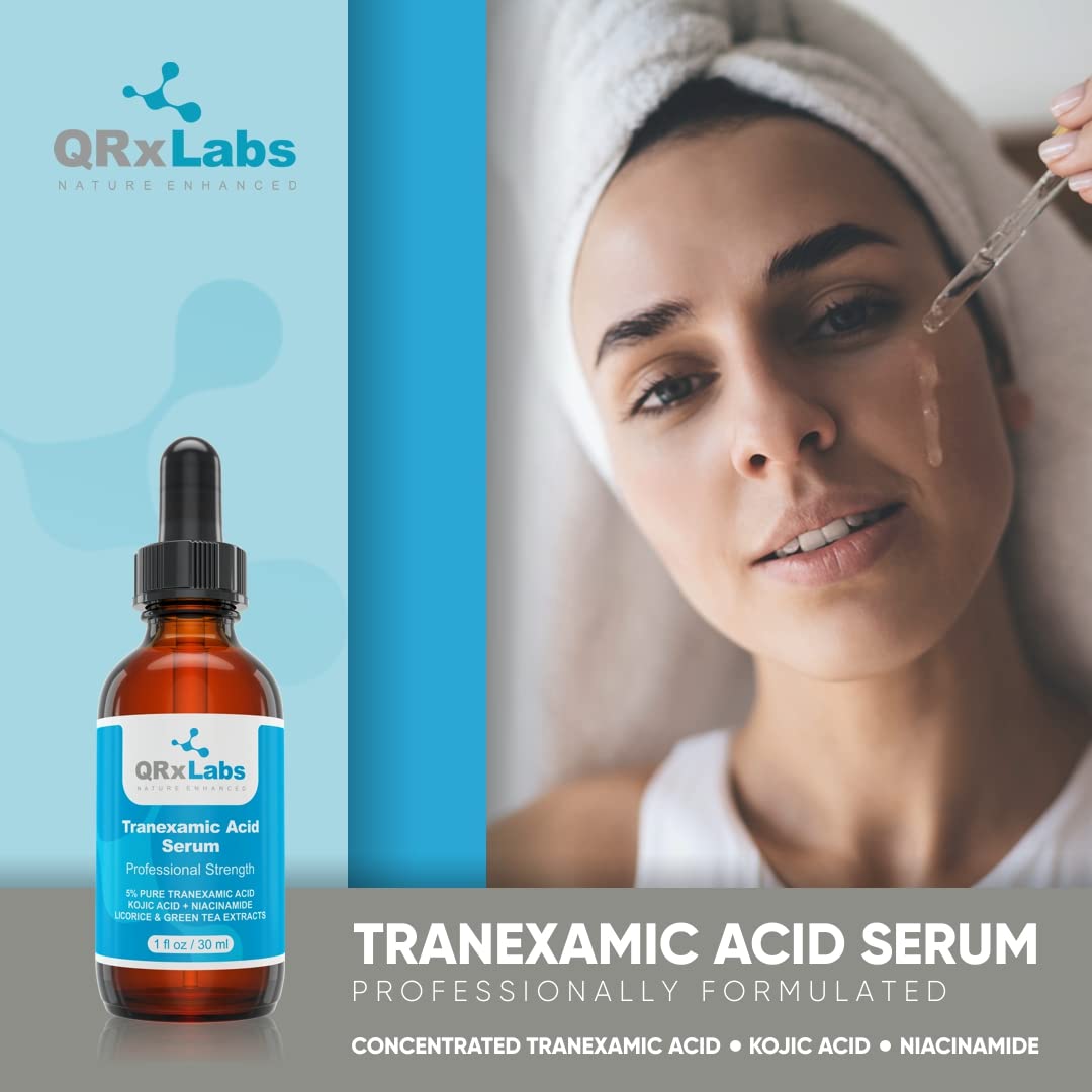 Tranexamic Acid Serum 5% (TXA) with Kojic Acid, Niacinamide & Licorice Extract | Fades Dark Spots, Discoloration | Topical Treatment for Hyperpigmentation | 1 fl oz Glass Bottle