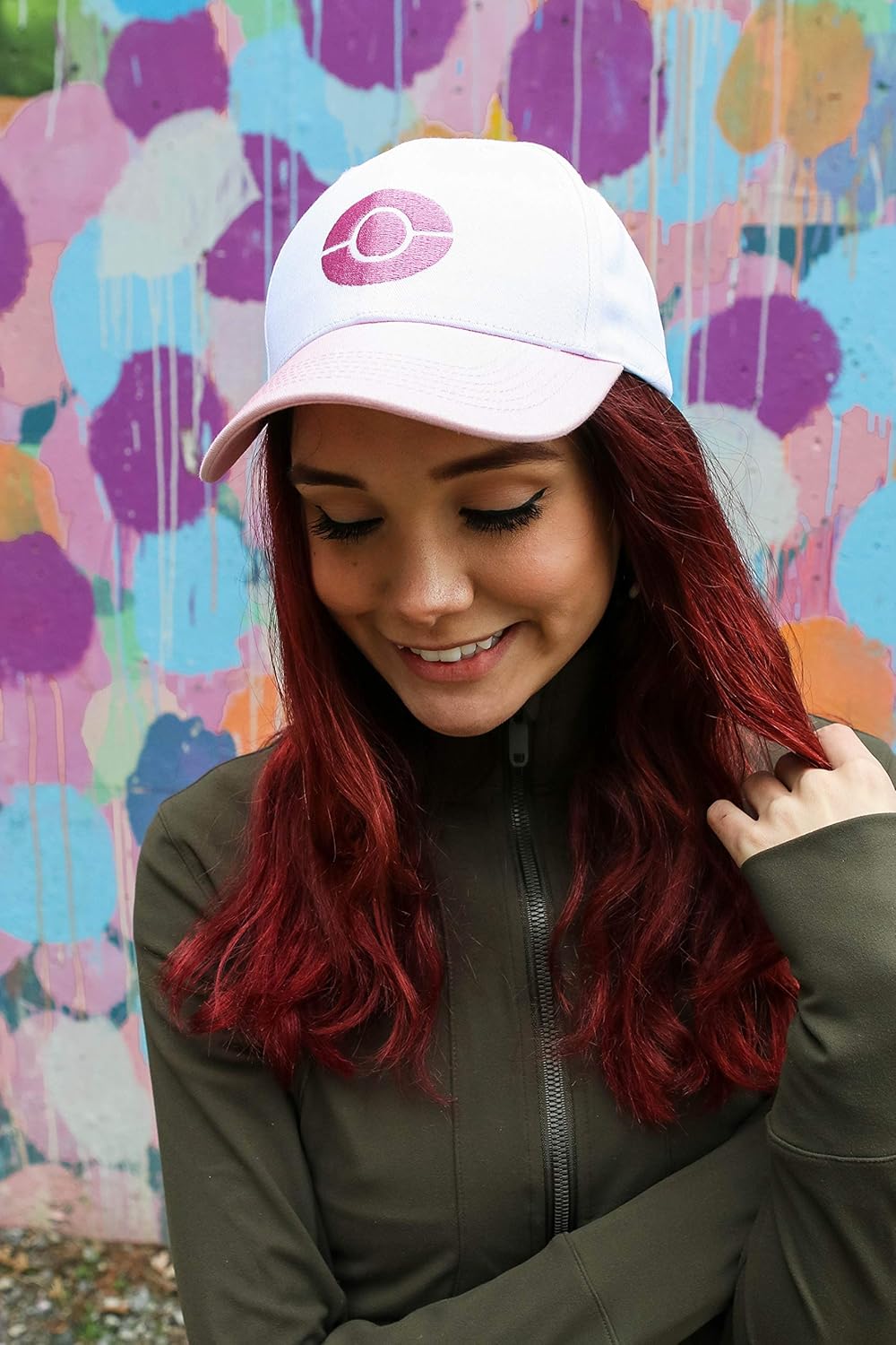 Trend Basics Embroidered Trainer Hilda/Hilbert Hat from The Black and White Series. - (Adjustable Plastic Strap) (Pink, White)