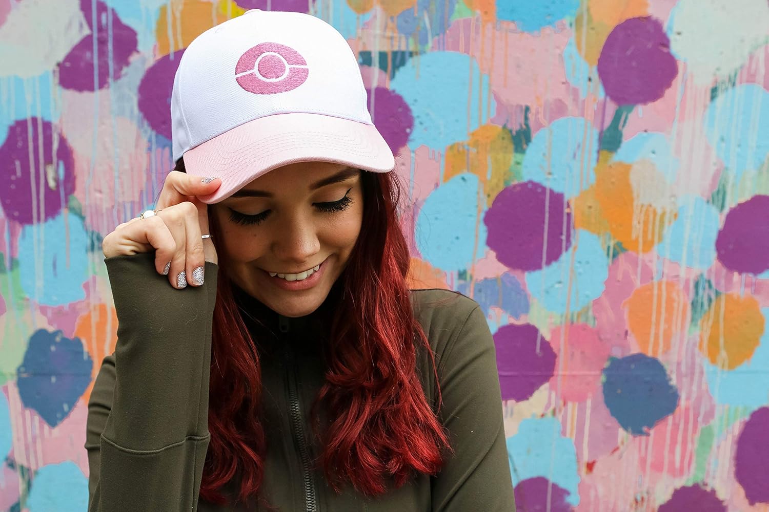 Trend Basics Embroidered Trainer Hilda/Hilbert Hat from The Black and White Series. - (Adjustable Plastic Strap) (Pink, White)