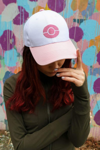 Trend Basics Embroidered Trainer Hilda/Hilbert Hat from The Black and White Series. - (Adjustable Plastic Strap) (Pink, White)