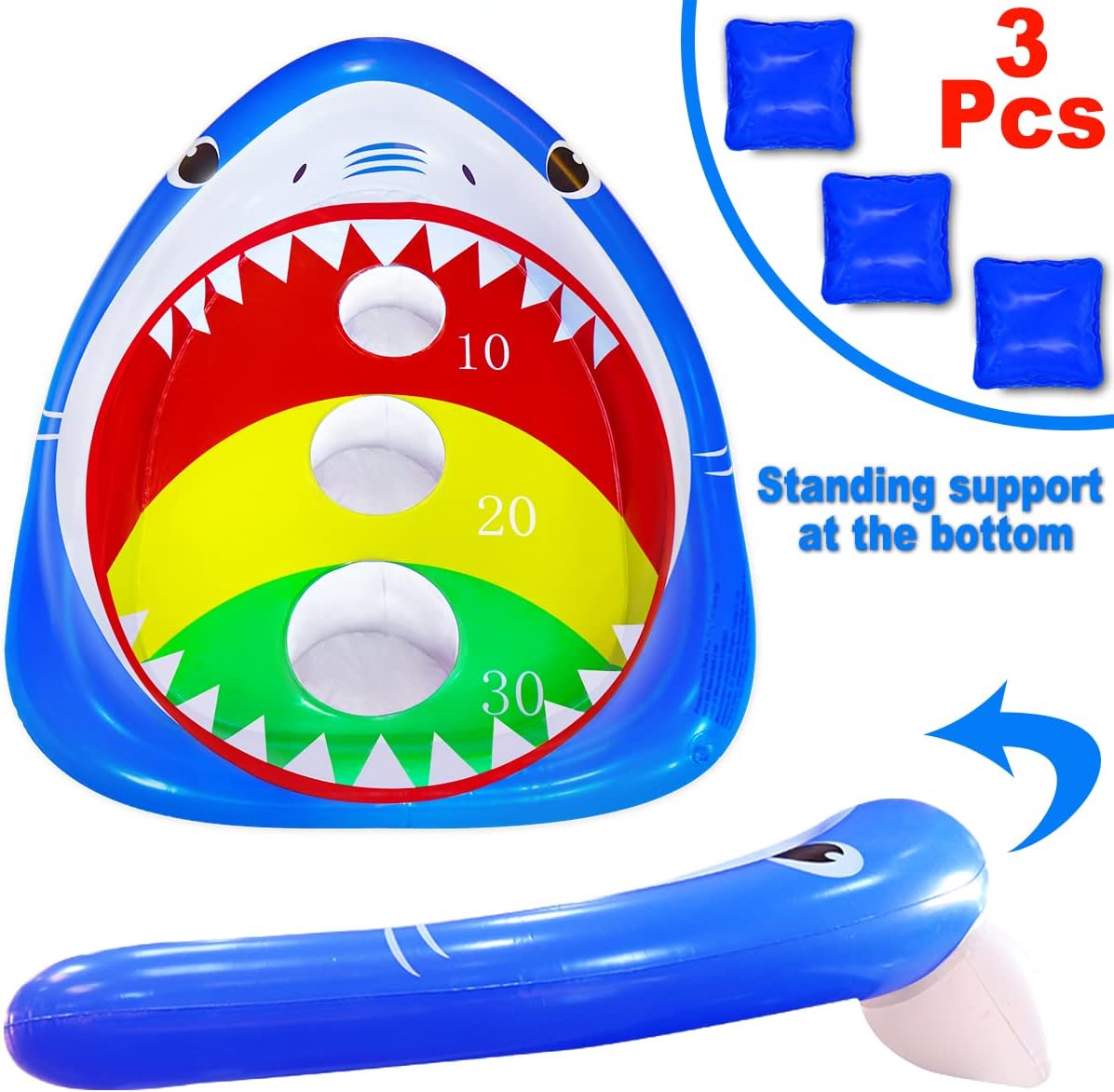 Pool Shark Ring Toss Games Toys Set, Summer Inflatable Floating Swimming for Kids Adults Family Party Water Carnival