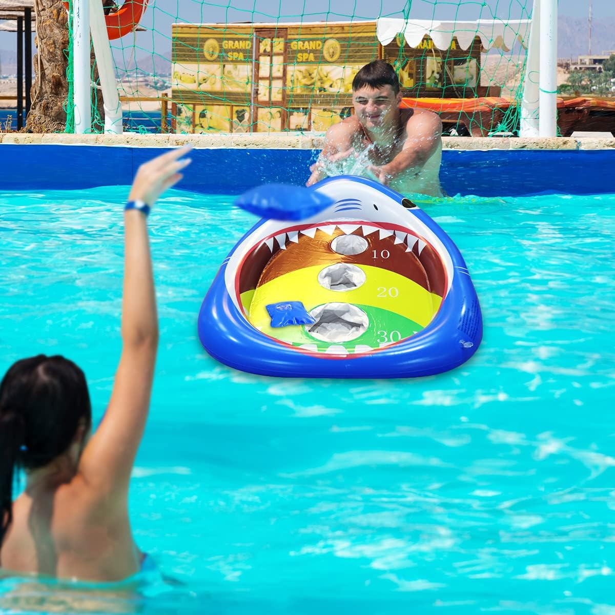 Pool Shark Ring Toss Games Toys Set, Summer Inflatable Floating Swimming for Kids Adults Family Party Water Carnival