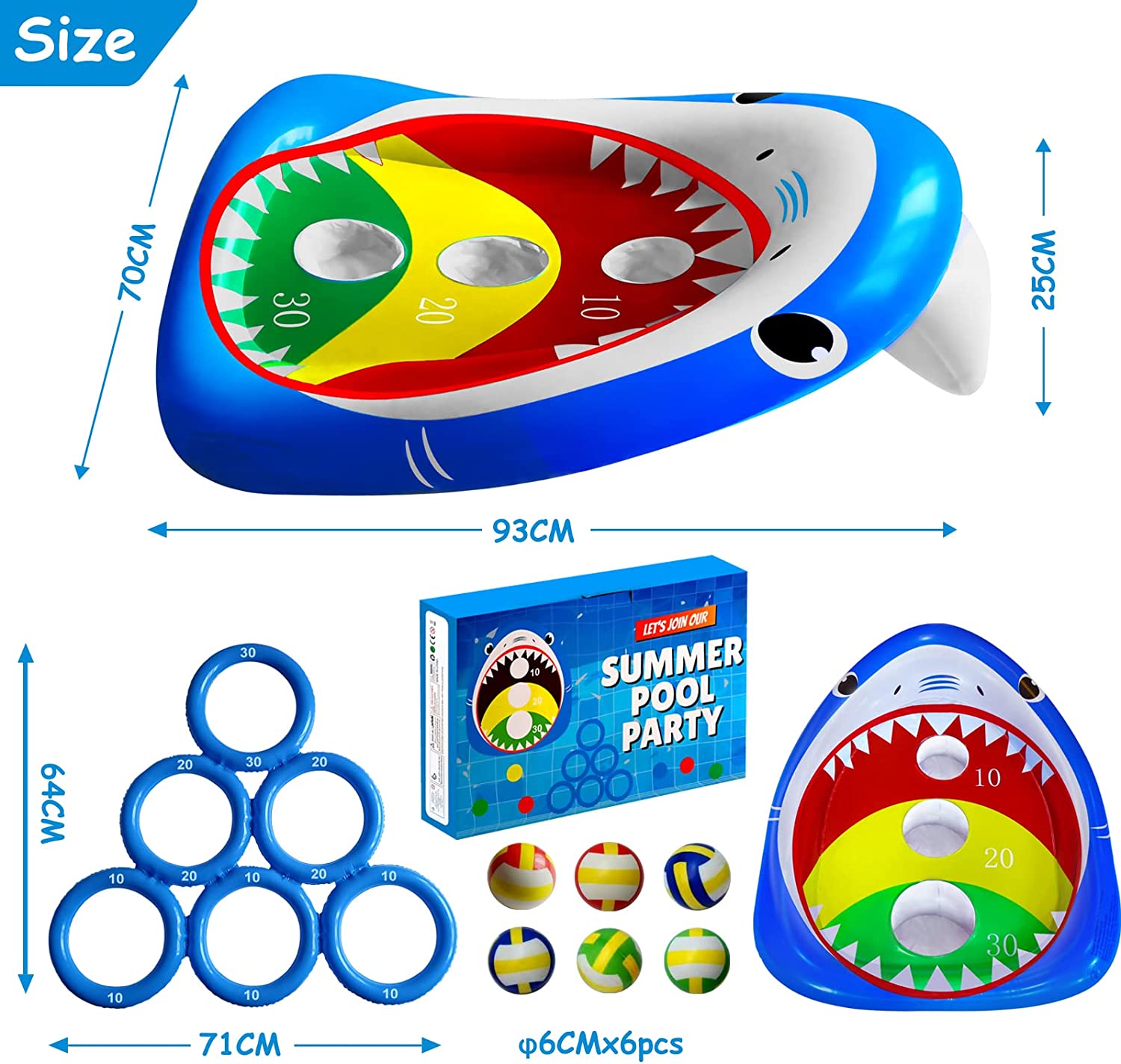 iNFUN iNJOY Pool Shark Ring Toss Games Toys Set, Summer Inflatable Shark Floating Swimming Pool Toys for Kids Adults Family for Pool Party Water Carnival Multicolored Blue