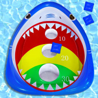 Pool Shark Ring Toss Games Toys Set, Summer Inflatable Floating Swimming for Kids Adults Family Party Water Carnival
