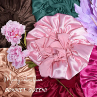 BONNET QUEEN Silk Bonnet for Sleeping Women Satin Bonnet Night Sleep Cap Wrap for Curly Hair with Adjustable Tie Band, Single Layer, Pink Medium Pink