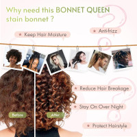BONNET QUEEN Silk Bonnet for Sleeping Women Satin Bonnet Night Sleep Cap Wrap for Curly Hair with Adjustable Tie Band, Single Layer, Pink Medium Pink