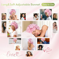 BONNET QUEEN Silk Bonnet for Sleeping Women Satin Bonnet Night Sleep Cap Wrap for Curly Hair with Adjustable Tie Band, Single Layer, Pink Medium Pink