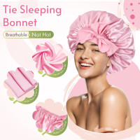 BONNET QUEEN Silk Bonnet for Sleeping Women Satin Bonnet Night Sleep Cap Wrap for Curly Hair with Adjustable Tie Band, Single Layer, Pink Medium Pink