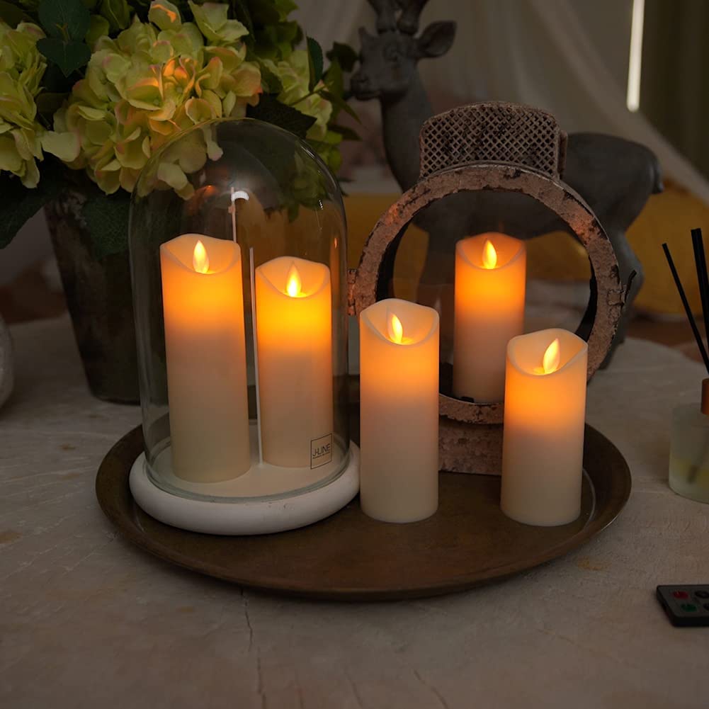 Amagic Flickering Flameless Candles, Moving Flame, Battery Operated LED Pillar Candles with Timer and Remote, Made of Wax-Like Frosted Plastic, Won't Melt, Ivory, Set of 8