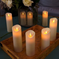Amagic Flickering Flameless Candles, Moving Flame, Battery Operated LED Pillar Candles with Timer and Remote, Made of Wax-Like Frosted Plastic, Won't Melt, Ivory, Set of 8