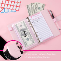 NICOOTHBudget Binder Cash Envelopes A6 Money Saving Binder with Zipper envelopes (Pink)