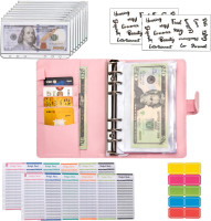 NICOOTHBudget Binder Cash Envelopes A6 Money Saving Binder with Zipper envelopes (Pink)