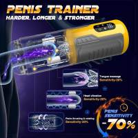 Male Sex Toys for Men - Sobtik Upgraded Male Masturbator Stroker with 7 Rotating & Thrusting & Vibrating & Licking, Anti-Slip Adult Toys with LCD Display One-Click Burst Penis Pump Sex Toy for Men Yellow