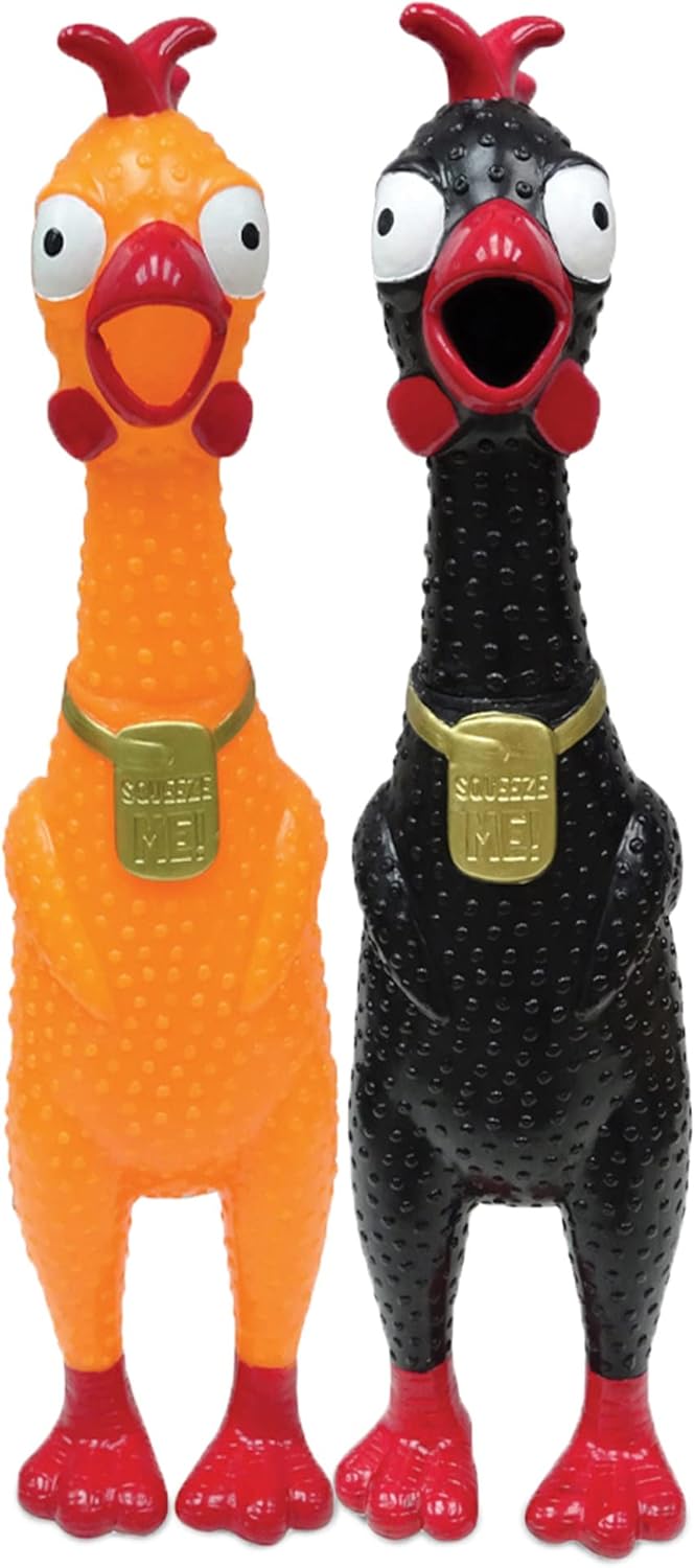 Animolds Squeeze Me Rubber Chicken Toy | Screaming Squeaky Chicken for Kids & Dogs | Novelty Prank Gag Gift (6 Pack Solid)
