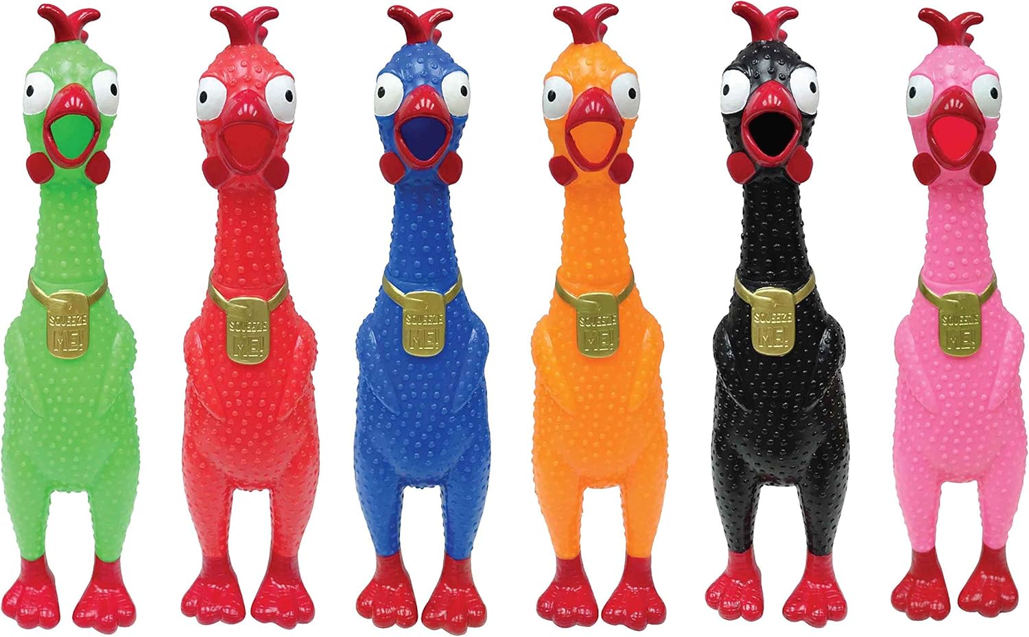 Animolds Squeeze Me Rubber Chicken Toy | Screaming Squeaky Chicken for Kids & Dogs | Novelty Prank Gag Gift (6 Pack Solid)