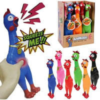 Animolds Squeeze Me Rubber Chicken Toy | Screaming Squeaky Chicken for Kids & Dogs | Novelty Prank Gag Gift (6 Pack Solid)