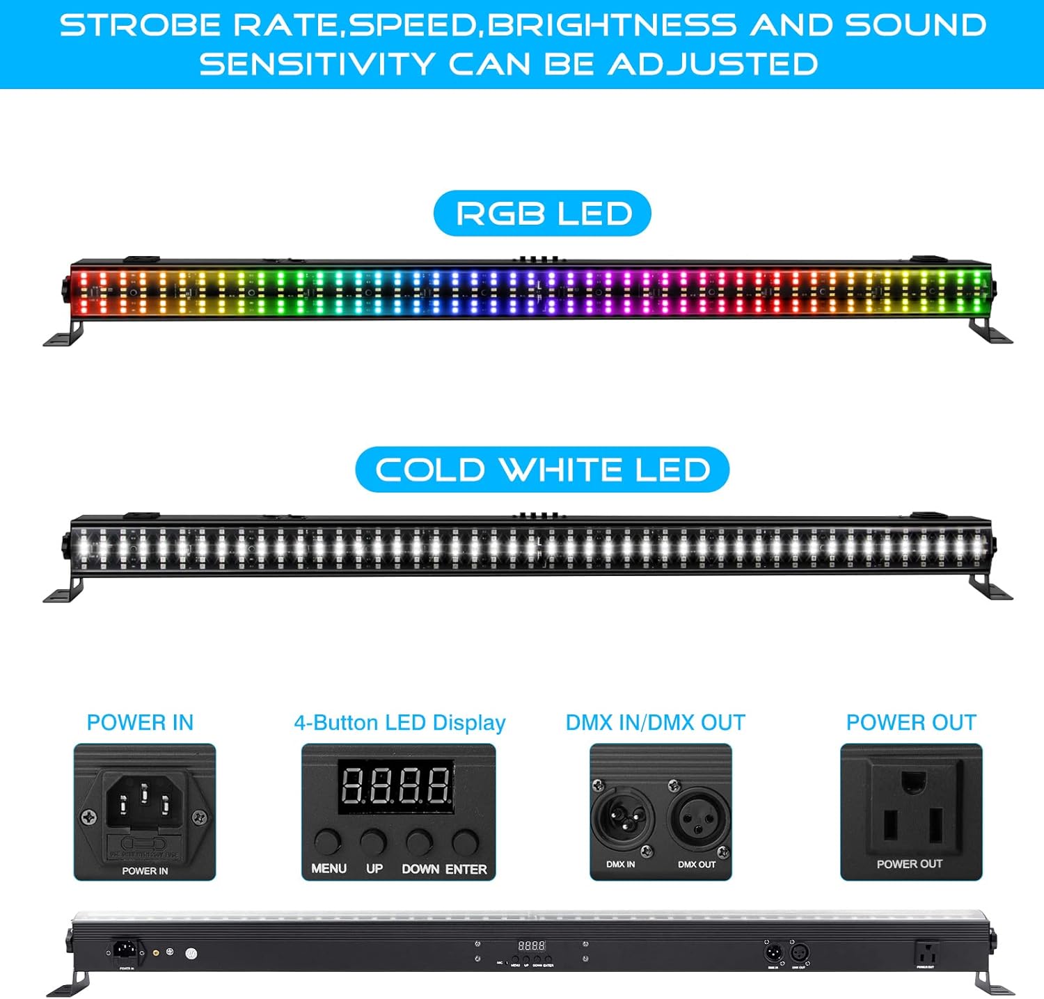 LED Stage Wash Light Bar - 100W 288LEDs RGBW DJ Light Bar with Chasing Function Pixel Mapping Strobe Lighting Effects Uplights for Events Concert Music Live Show Wedding Party Stage Lighting 288LEDs Wash Light