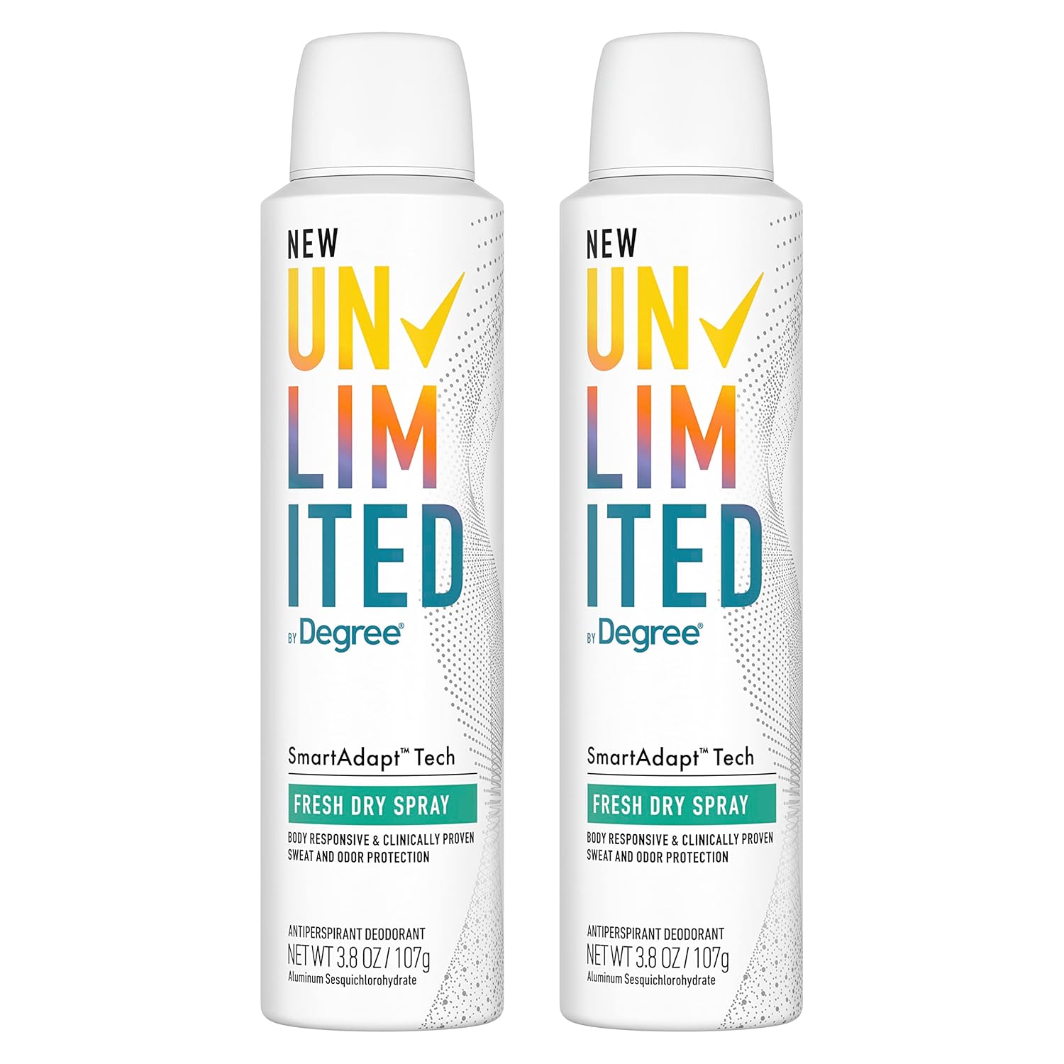 Degree Unlimited Antiperspirant Deodorant Dry Spray Fresh 2 Count Long-Lasting Sweat & Odor Protection with Antiperspirant Technology SmartAdapt Tech 3.8 oz