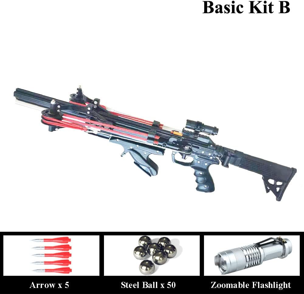 Fish Hunting Crossbow Plastic Fishing Arrows Stainless Continuous Double Shooting Semi Automatic Slingshot Mechanical Catapult Rifle (Basic Kit B)