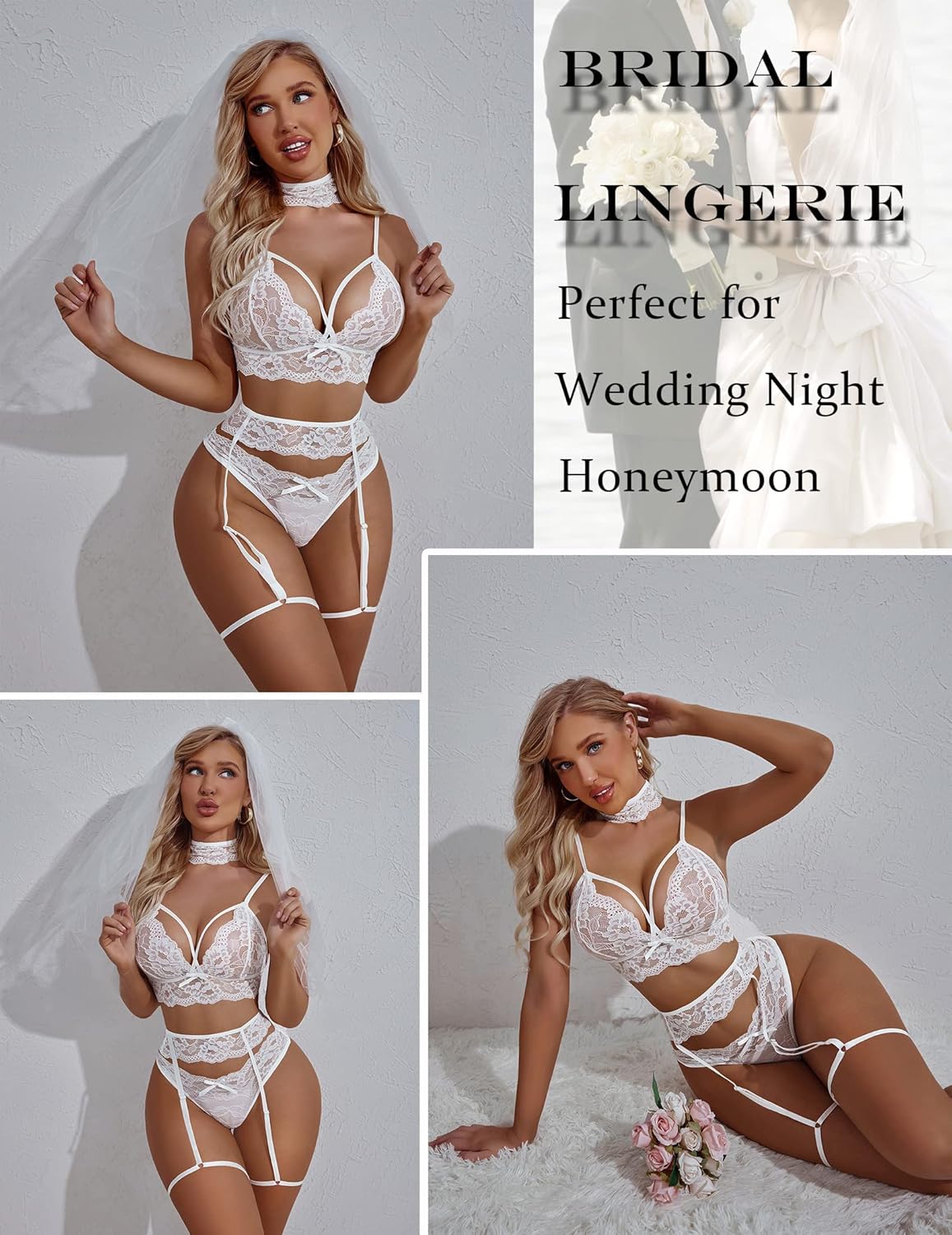 Avidlove Women Lingerie Set with Garter Belts Sexy Bra and Panty Set Lace Teddy Bodysuit