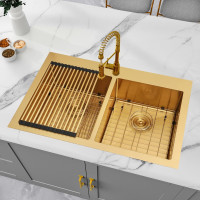Zeesink Double Bowl Kitchen Sink,Drop in Kitchen Sink 33 X 22 inch,Gold Kitchen Sink,Top Mount Kitchen Sink,16 Gauge Stainless Steel Kitchen Sinks Drop In 33