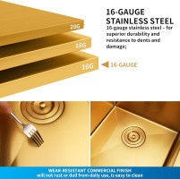 Zeesink Double Bowl Kitchen Sink,Drop in Kitchen Sink 33 X 22 inch,Gold Kitchen Sink,Top Mount Kitchen Sink,16 Gauge Stainless Steel Kitchen Sinks Drop In 33