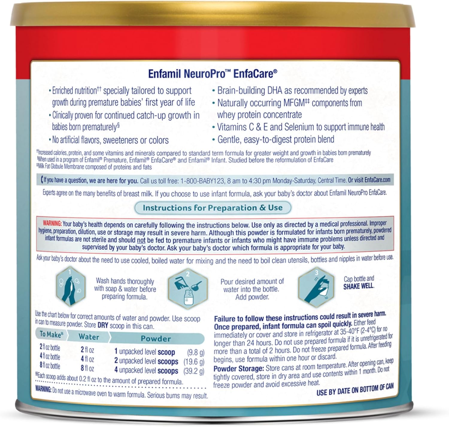 Enfamil NeuroPro EnfaCare High Calorie Premature Baby Formula, Milk-Based with Iron, Brain-Building DHA, Vitamins & Minerals for Immune Support, easy-to-digest proteins, Baby Milk, 23 Oz Can