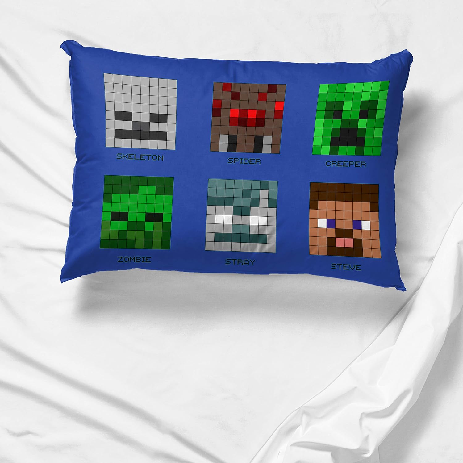 Jay Franco Minecraft Pixel Friends 1 Single Pillowcase - Double-Sided Kids Super Soft - Bedding Features Creeper, Enderman, Zombie, Skeleton, Alex, & Steve