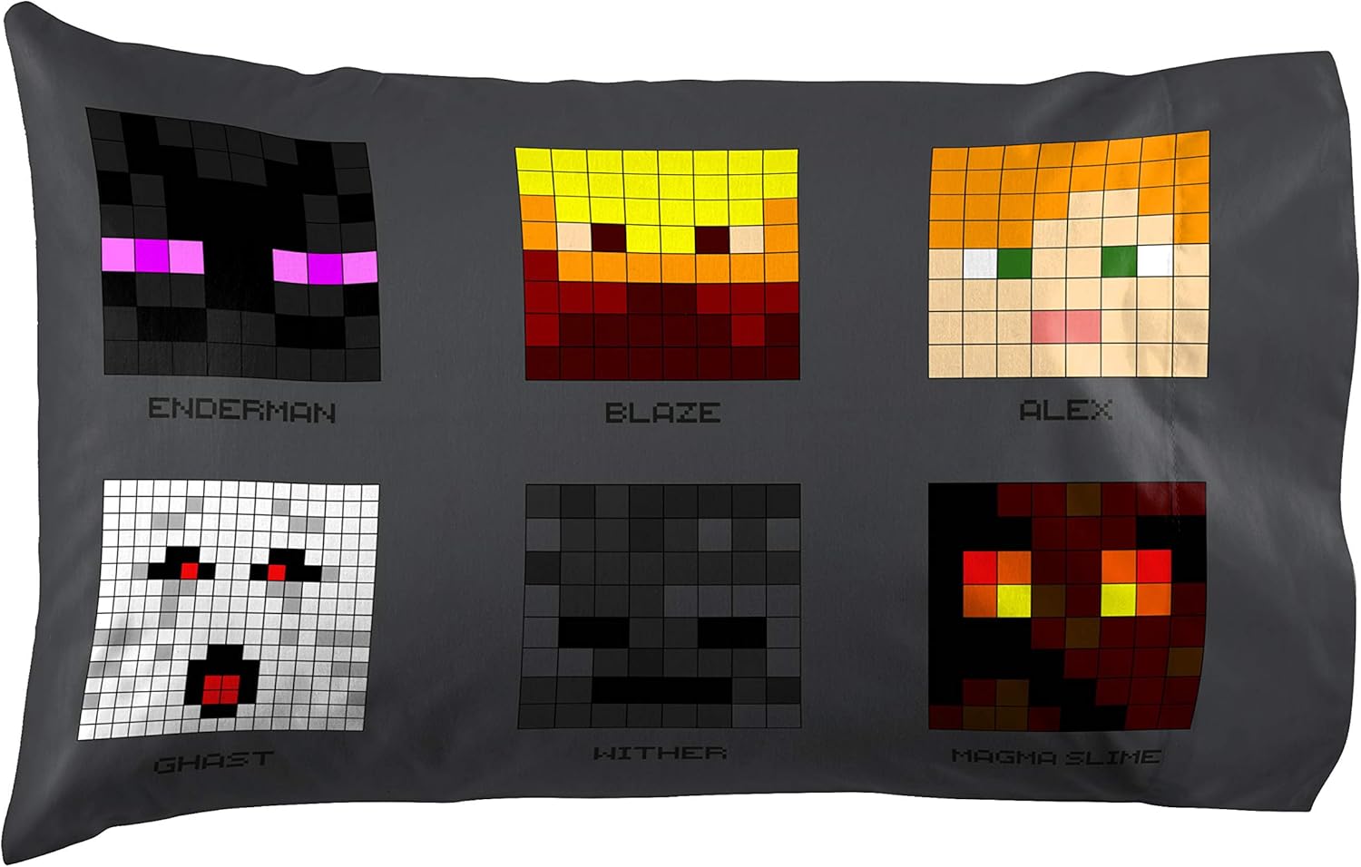 Jay Franco Minecraft Pixel Friends 1 Single Pillowcase - Double-Sided Kids Super Soft - Bedding Features Creeper, Enderman, Zombie, Skeleton, Alex, & Steve
