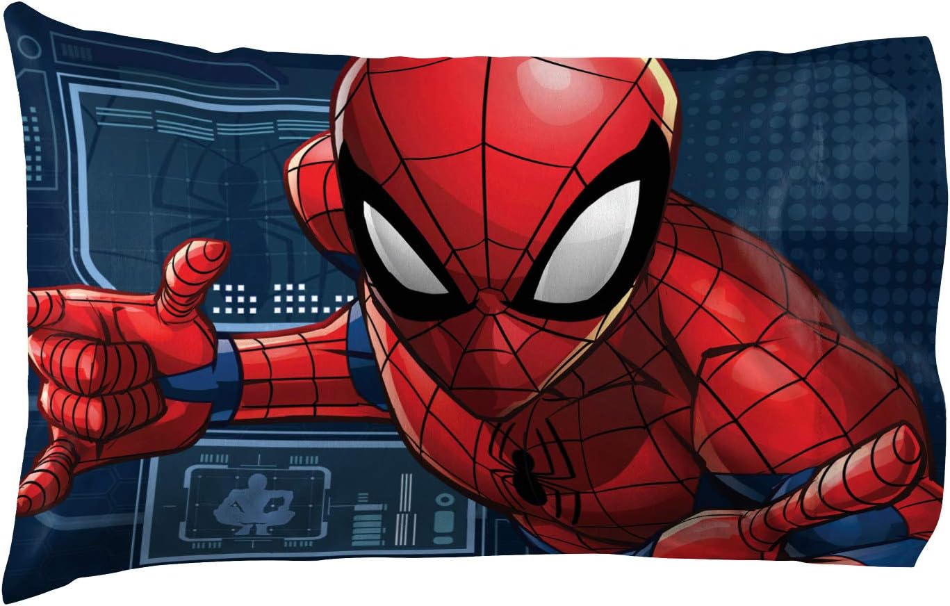Jay Franco Marvel Spiderman 1 Pack Pillowcase - Double-Sided Kids Super Soft Bedding (Official Marvel Product) Blue - Spiderman