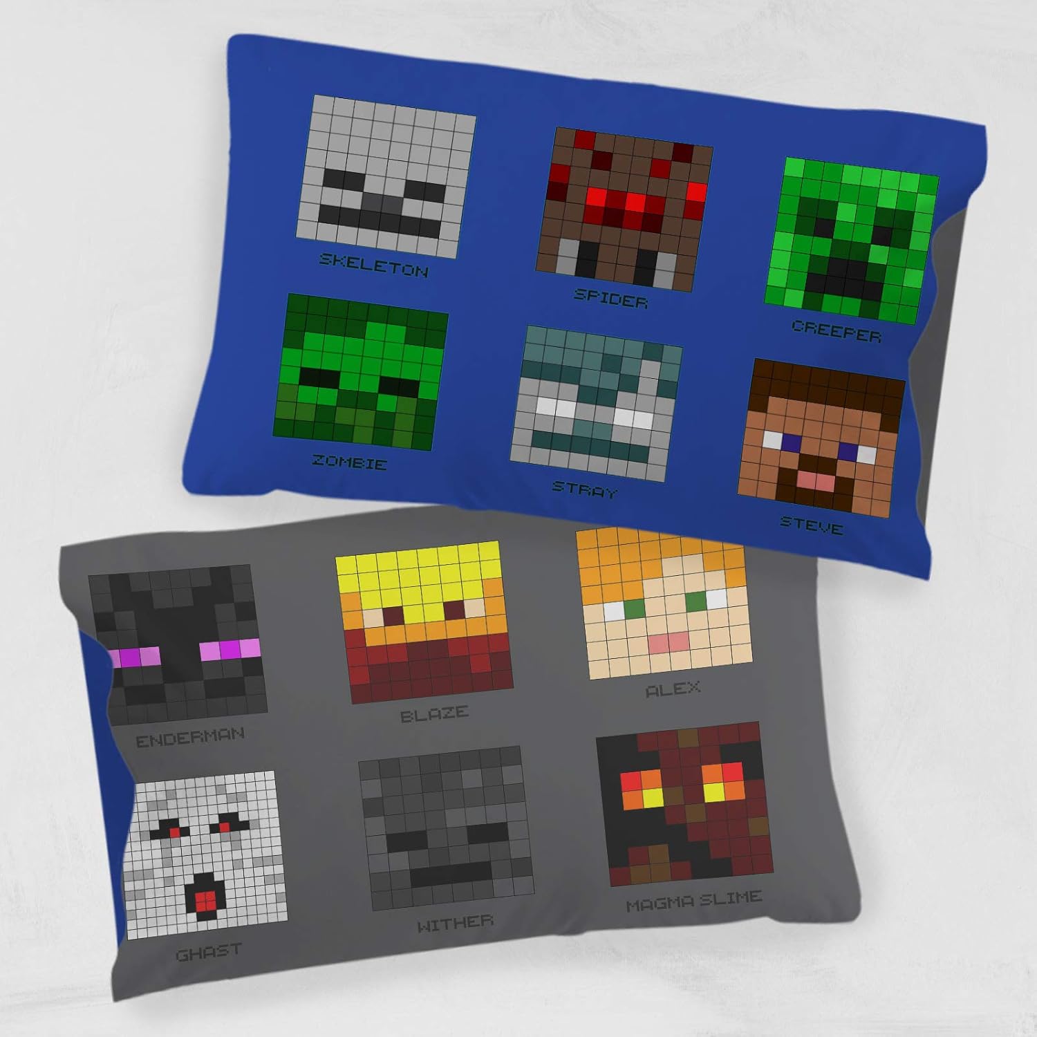 Jay Franco Minecraft Pixel Friends 1 Single Pillowcase - Double-Sided Kids Super Soft - Bedding Features Creeper, Enderman, Zombie, Skeleton, Alex, & Steve