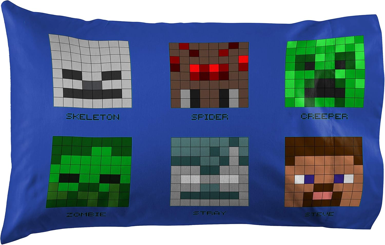 Jay Franco Minecraft Pixel Friends 1 Single Pillowcase - Double-Sided Kids Super Soft - Bedding Features Creeper, Enderman, Zombie, Skeleton, Alex, & Steve