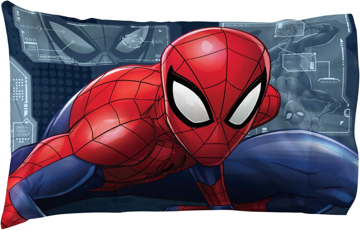 Jay Franco Marvel Spiderman 1 Pack Pillowcase - Double-Sided Kids Super Soft Bedding (Official Marvel Product) Blue - Spiderman