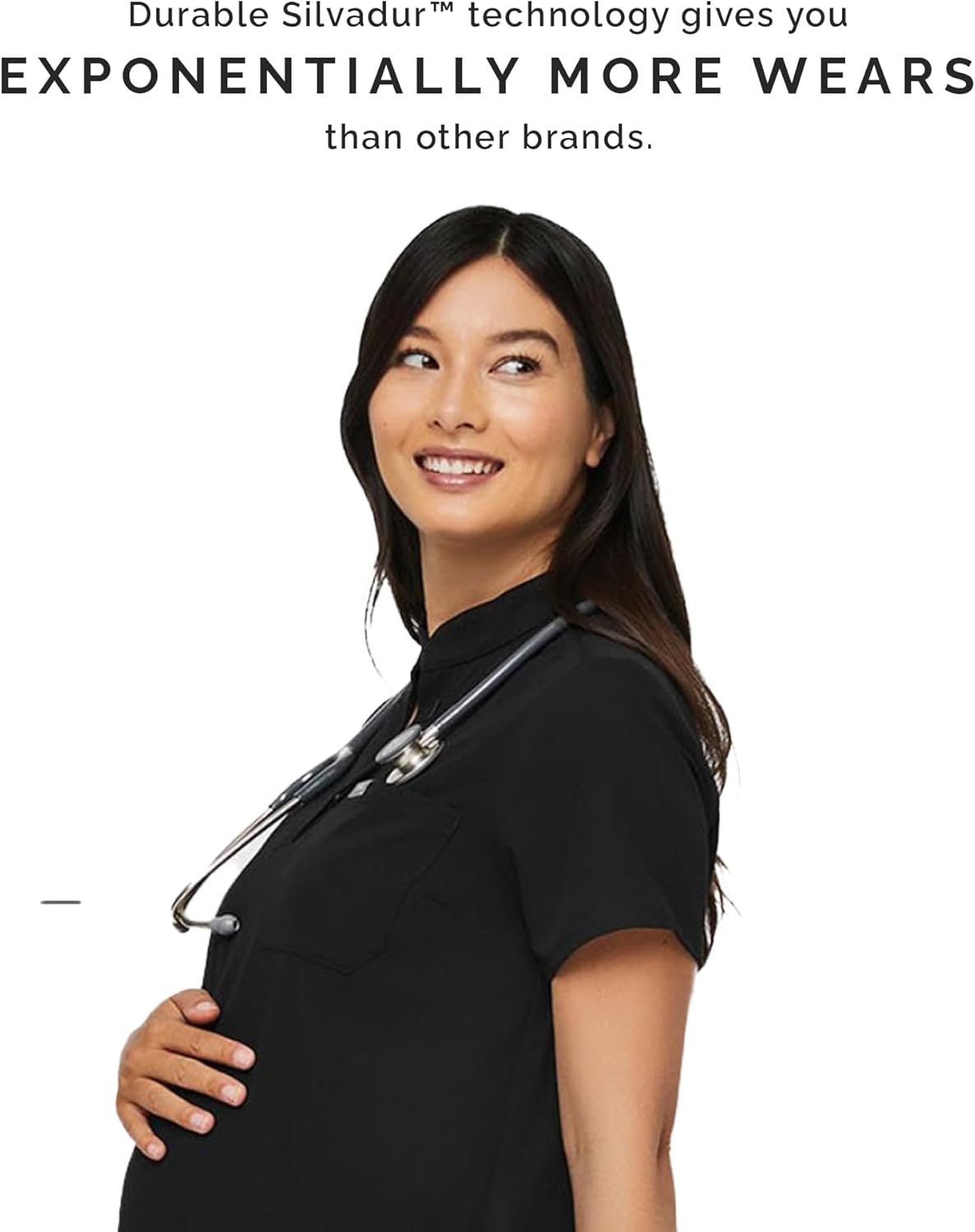 FIGS Kitale Maternity Scrub Top for Women — Mandarin Collar, One Pocket, Curved High-Low Hem, 4-Way Stretch Women's Scrub Top