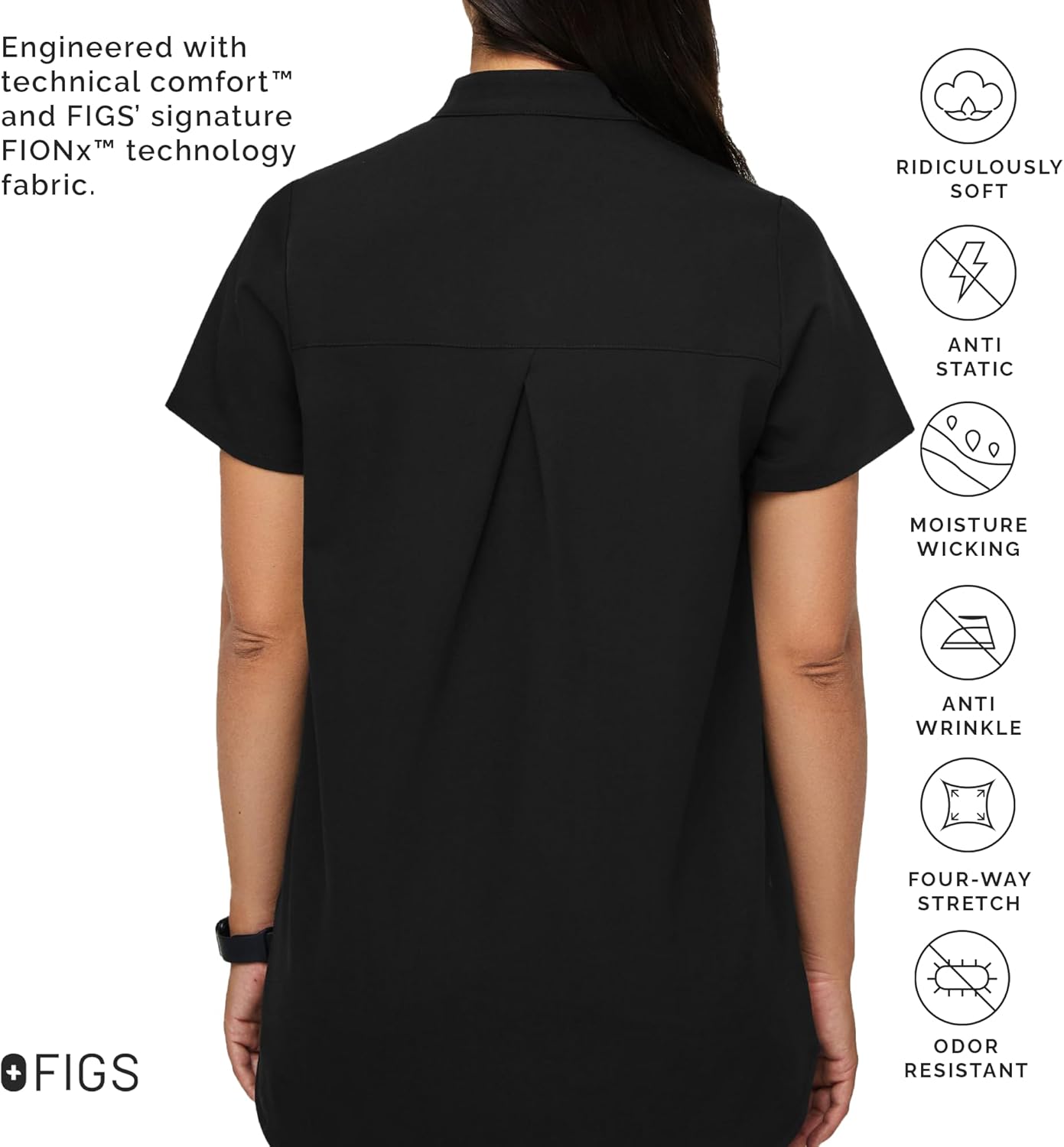 FIGS Kitale Maternity Scrub Top for Women — Mandarin Collar, One Pocket, Curved High-Low Hem, 4-Way Stretch Women's Scrub Top