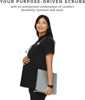 FIGS Kitale Maternity Scrub Top for Women — Mandarin Collar, One Pocket, Curved High-Low Hem, 4-Way Stretch Women's Scrub Top