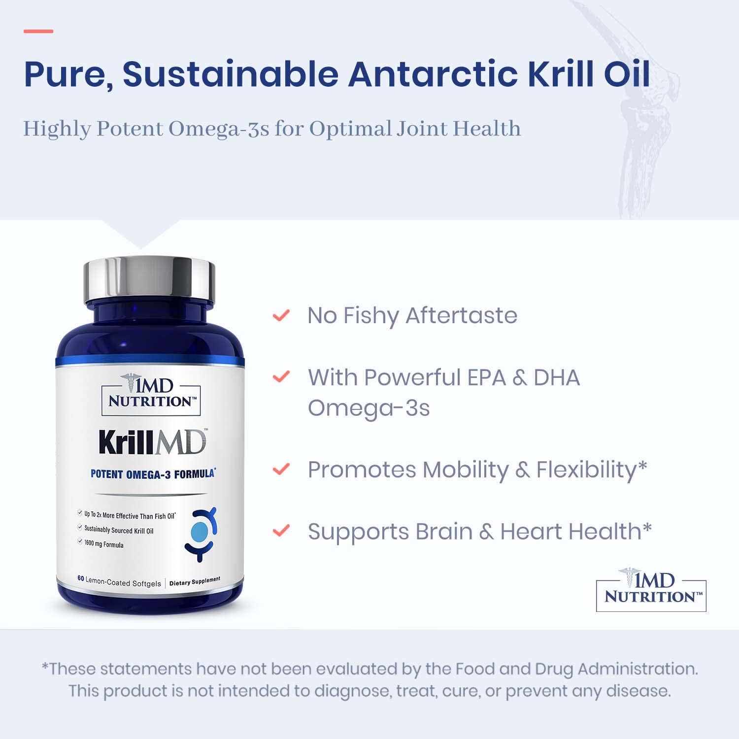 1MD Nutrition KrillMD - Antarctic Krill Oil Omega 3 Supplement with Astaxanthin, EPA, DHA | 2X More Effective Than Fish Oil | 60 Softgels 60 Count (Pack of 1)