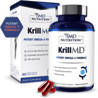 1MD Nutrition KrillMD - Antarctic Krill Oil Omega 3 Supplement with Astaxanthin, EPA, DHA | 2X More Effective Than Fish Oil | 60 Softgels 60 Count (Pack of 1)