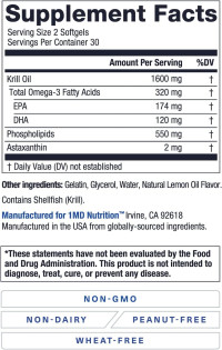 1MD Nutrition KrillMD - Antarctic Krill Oil Omega 3 Supplement with Astaxanthin, EPA, DHA | 2X More Effective Than Fish Oil | 60 Softgels 60 Count (Pack of 1)