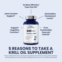 1MD Nutrition KrillMD - Antarctic Krill Oil Omega 3 Supplement with Astaxanthin, EPA, DHA | 2X More Effective Than Fish Oil | 60 Softgels 60 Count (Pack of 1)