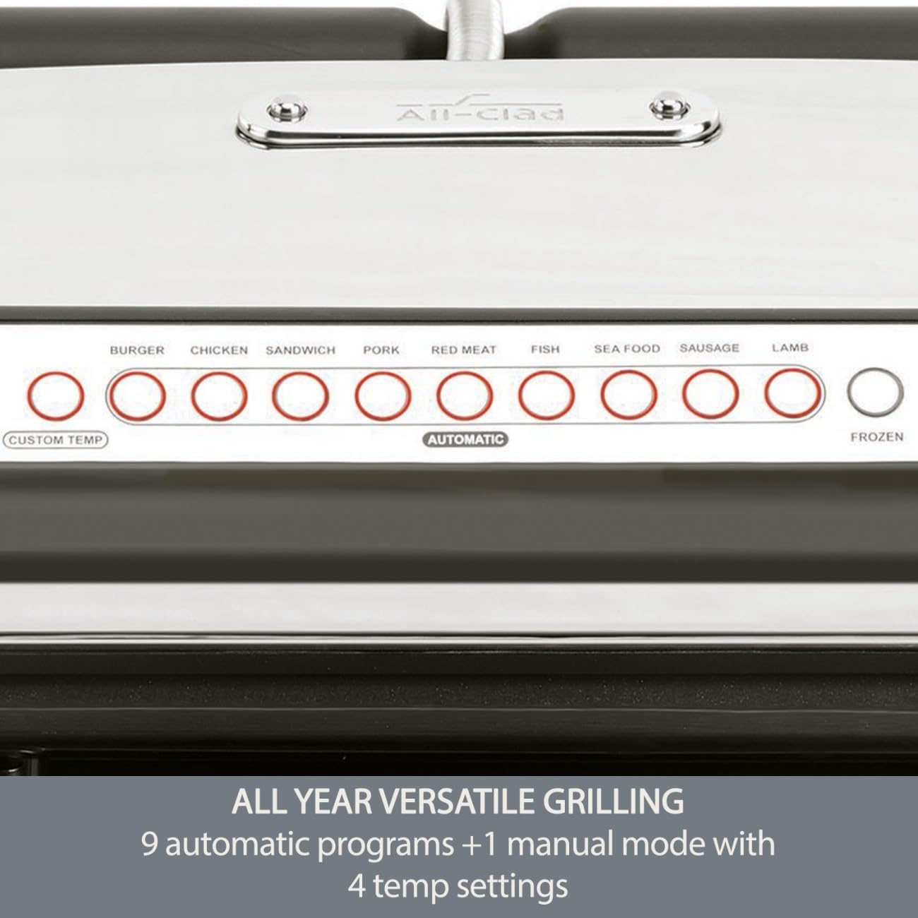 All-Clad Electric Indoor Grill, AutoSense Stainless Steel Panini Grill Press Sandwich Maker, Automatic 1800W Smokeless, Removable Plates, Dishwasher Safe