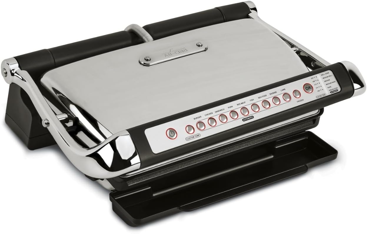 All-Clad Electric Indoor Grill, AutoSense Stainless Steel Panini Grill Press Sandwich Maker, Automatic 1800W Smokeless, Removable Plates, Dishwasher Safe