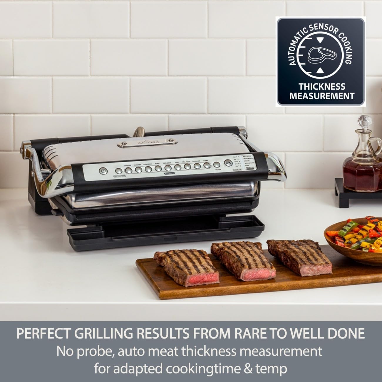 All-Clad Electric Indoor Grill, AutoSense Stainless Steel Panini Grill Press Sandwich Maker, Automatic 1800W Smokeless, Removable Plates, Dishwasher Safe