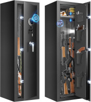Biometric Fireproof Rifle Gun Safe, 77LB Heavy Duty Gun Safes for Home Rifle and Pistols, Quick Access Anti-Theft Gun Cabinet with 3 Handgun Pocket, LED Light, Removable Shelf