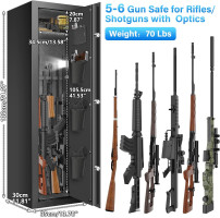Biometric Fireproof Rifle Gun Safe, 77LB Heavy Duty Gun Safes for Home Rifle and Pistols, Quick Access Anti-Theft Gun Cabinet with 3 Handgun Pocket, LED Light, Removable Shelf